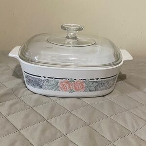 Vintage Corning Ware Silk & Roses 2L Casserole Dish w/ Lid (A-2-B)